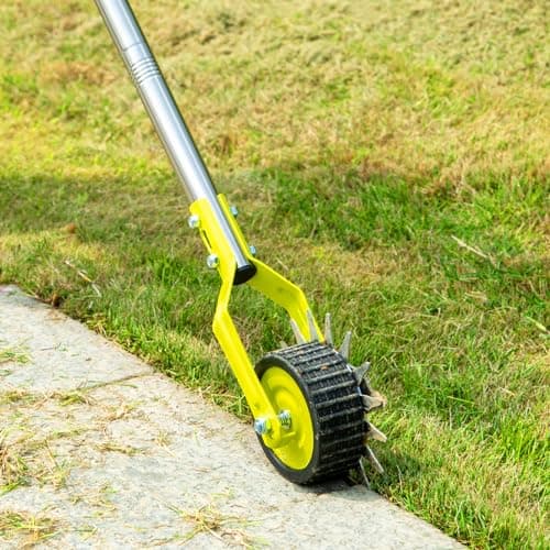 58-Inch Manual Lawn Edger, Wheel Rotary Edger with Adjustable 4-Section Stainless Steel Handle & Cushion Grip, Rust-Resistant for Sidewalk, Driveway, Garden, Landscaping