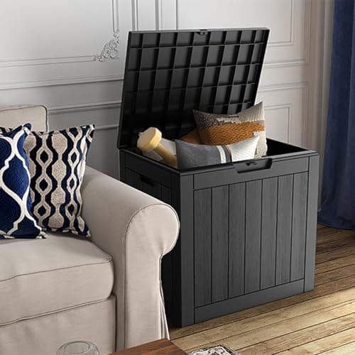 Deck Box, Waterproof Weatherproof and UV Resistant Resin Storage Bin with Lockable Lid, Ideal for, Outdoor, Patio Furniture Cushions, Pool Supplies, Garden Tools (31 Gallon, Black)