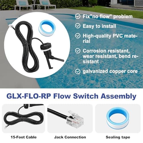 GLX-FLO-RP Flow Switch Assembly, Pool Flow Sensor Compatible with Goldline and Aquarite Salt Systems Pool Flow Switch with 15 ft. Cable
