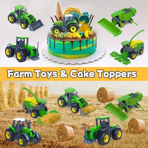 5 Pack Farm Tractor Toys, Die Cast Alloy Farm Trucks Tractor Toys for Kids 3-5 6 7 8 9 Farm Equipment Toys for 3 Years Old and Up Boys Toddlers Gifts - Includes Tractors, Combine Harvester