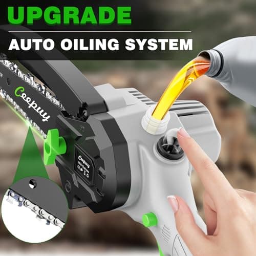Mini Chainsaw Cordless,6 Inch Portable Electric Chain Saw w/ Automatic Oiler, Battery Powered Small Handheld Saw w/ Security Lock Trees Branches Trimming, Wood Cutting, 2 Batteries 3 Chains
