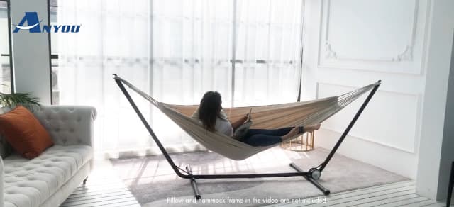 ANYOO Cotton Hammock Portable Camping Hammocks for Hanging Sturdy Garden Comfortable Fabric Hammock with Tree Straps Up to 660lbs with Travel Bag for Camping Outdoor/Indoor Patio Backyard