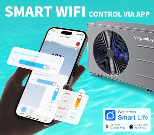 30000 BTU Swimming Pool Heater Pump Pool Heater For Above Ground Pool 120V 8000 Gallon Inground Pool Heater Spa Heating or Cooling WiFi Control Schedule