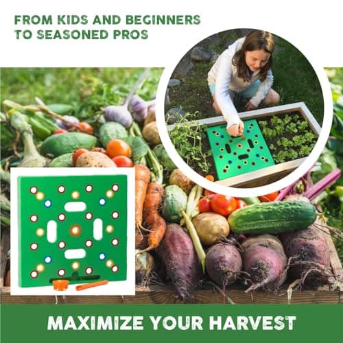 Seeding Square - Patented Seed and Seedling Spacer Tool for Bigger Harvests, Organized Plants & Fewer Weeds – Color-Coded Gardening Template with Magnetic Dibber, Ruler & Planting Guide