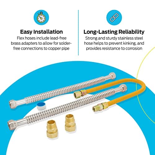 Eastman Gas Water Heater Installation Kit, 18 Inch Corrugated Stainless Steel Water Heater Hoses, 24 Inch Yellow Gas Supply Connector, 48280