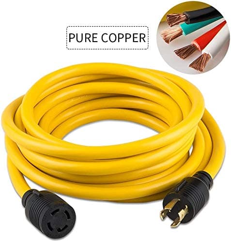 75FT Heavy Duty Generator Locking Power Cord NEMA L14-30P/L14-30R,4 Prong 10 Gauge SJTW Cable, 125/250V 30Amp 7500 Watts Yellow Generator Lock Extension Cord with UL Listed