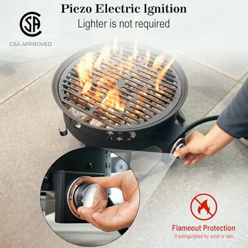 Portable 17 inch Propane Fire Pit 58000 BTU Smokeless Gas Fire Bowl with Adjustable Flame,Cover Carry Kit,CSA Certified for Camping,Patio,Backyard,RV&Tailgating-Includes Hose&Lava Rocks