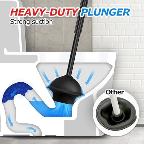 2Pack 2 in 1 Toilet Brush and Plunger Set, Extended Handle Plunger,Toilet Bowl Brush Plunger Set,Clean Gloves,Cleaning Tools,Cleaning Brush,Cleaning Supplies,Toilet Brush Plunger Combo,Black