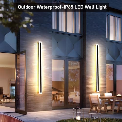 2Pack 31.5inch Long Outdoor Modern LED Wall Light,24W Waterproof IP65 Warm White 110V led Wall Mount Lighting Fixture Rectangular Black Wall Lights Elegant Frosted White Acrylic Anti Rust