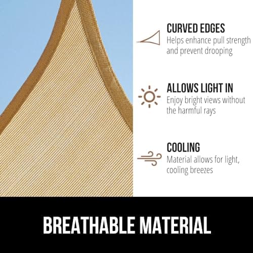 GORILLA GRIP Heavy Duty Sun Shade, UV Protection Fade Tear and Rust Resistant Rectangle Sunshade Canopy, Curved Edges Blocks Sunlight, Breathable Sail, Outdoor Patio, Lawn Garden 12x16 FT Sand