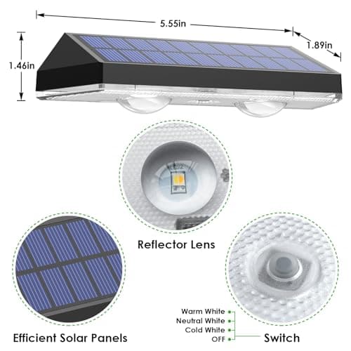 Solar Fence Lights Outdoor - 2700/4000/6000K 3 Mode, IP65 Waterproof Fence Solar Lights Outdoor, Fence Light Solar Powered for Outside, Backyard/Railing/Step/Patio/Stair Railings and Wall (8 pack)
