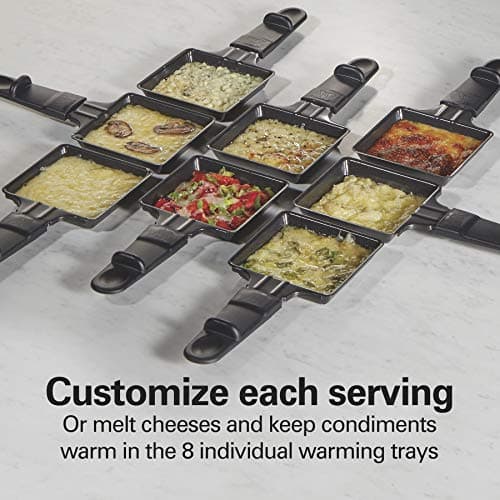 Hamilton Beach Electric Indoor Raclette Table Grill, PFAS-Free Serves up to 8 People for Parties and Family Fun, Includes 8 Warming Trays, Black (31612MN-MX), 200 sq. in. Nonstick Griddle