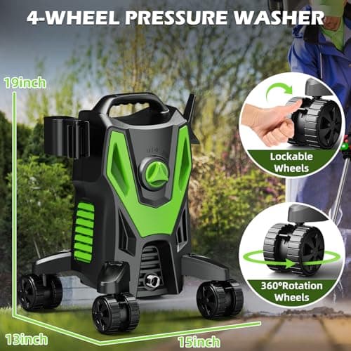 Electric Pressure Washer - 4500PSI 3.0GPM Power Washer with 500ML Foam Cannon, 4 Nozzle Tips, with 4-Wheel Anti-Tip Technology, 360° Swivels High Pressure Cleaning Machine for Cars, Driveways, Patios