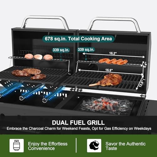 Brand-Man Propane Gas and Charcoal Grill Combo,Grill and Griddle Combo Dual Fuel BBQ Grill with Dual Lids for Outdoor Barbecue, Black