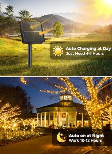 Minetom Solar String Lights Outdoor Waterproof- 40 FT 100 LED Solar Powered String Lights with 8 Lighting Modes, IP65 Waterproof Solar Lights for Outdoor Outside Tree Party Decor, Warm White