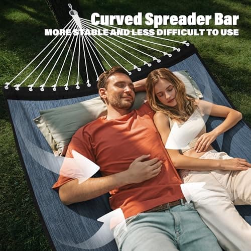 Patio Watcher 13 FT Quick Dry Olefin Hammock - Outdoor Double Hammock with Metal Curved Spreader Bars - 450 lbs Capacity - Dark Blue