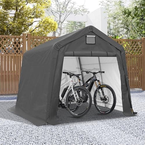 COVERONICS 10' x 10' Outdoor Storage Shed - Heavy Duty Portable Shelter Carport with Ventilation Windows and Roll-up Doors, Storage Shelter Tent for Motorcycle, Bike, Lawnmower and Garden Tools, Grey