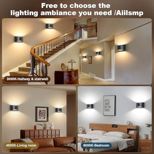 Battery Operated Wall Sconce with Remote Control,No Hardwired Wall Sconces Set of Two,3000K-6500K,Dimmable LED Wall Lamps,50W Equivalent Wall Lights for for Bedroom, Living Room, Hallway
