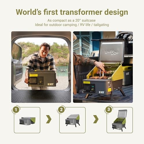 EXIT Fire'n'Go 20V Portable Wood Pellet Grill Smoker, Electric Tabletop Pellet Smoker, 287 Sq.In. Cooking Area, Temperature Control (160-500°F) Outdoor BBQ Grill for Camping, Tailgating, RV, EX110