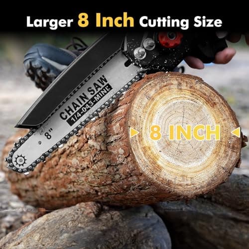 Seesii Mini Chainsaw 8 inch DL07, Electric Chainsaw Cordless, Upgraded Brushless Chain saw with Auto Oiler, 2pcs 2000mAh Batteries, Battery Powered Saws Handheld Chain Saw for Tree Branch Wood Cutting