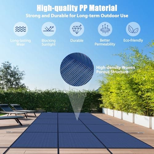 Inground Pool Cover Safety Fits Rectangle Swimming Pool, Mesh Solid Pool Cover for Inground Pools,Winter Pool Safety Cover Includes Safety Net and Installation Tools Blue (Blue, Fits 18x36ft Pools)