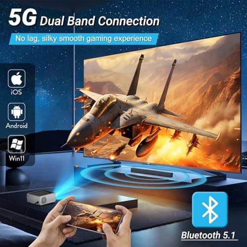 Projector with WiFi and Bluetooth, 4K Decode Outdoor Movie Use 500 ANSI Native 1080P with Auto Keystone HIFI Speaker, 270" Screen 50% Zoom Phone Mirror F410 Game Projector for HDMI/USB/PC/TV Stick/PS5