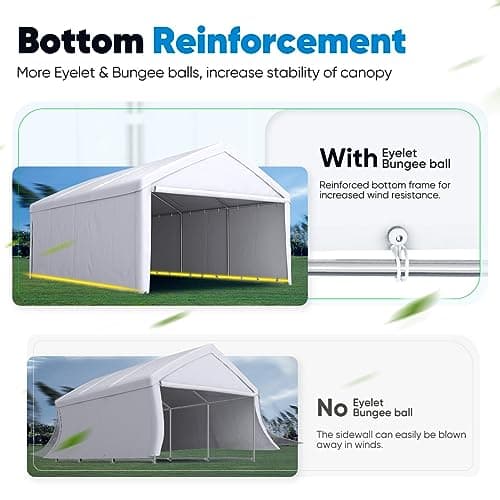 Quictent 13’x20’ Heavy Duty Carport Car Canopy Galvanized Car Boat Shelter with Removable Sidewalls, Reinforced Top Poles and Ground Bar-White