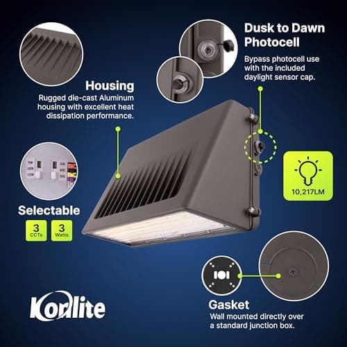 63W/45W/30W Full-Cutoff LED Wall Pack Lights, Selectable Wattage & CCT (5000K/4000K/3000K), LED Wall Light, Energy Efficient, Durable, Outdoor Commercial Wall Pack Light, 9797LM