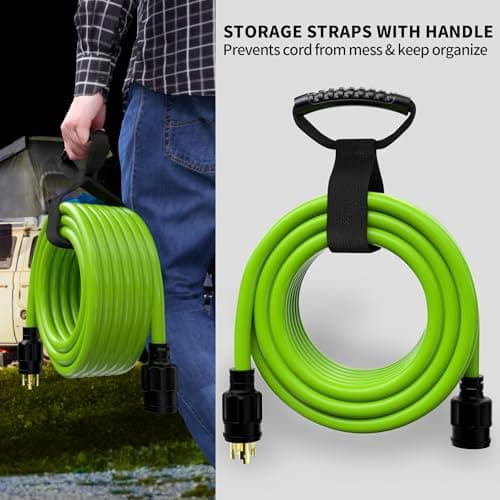 25Feet 30 Amp Generator Extension Cord 4 Prong,Heavy Duty NEMA L14-30P/L14-30R,125/250V 7500W,Green 10 Gauge STW Twist Locking Generator to House Power Cords with Cord Organizer,ETL Listed