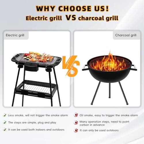 Electric Grill Outdoor Indoor Cooking,Smokeless BBQ,Portable Removeable Stand Grill, (YD301 Upgrade)