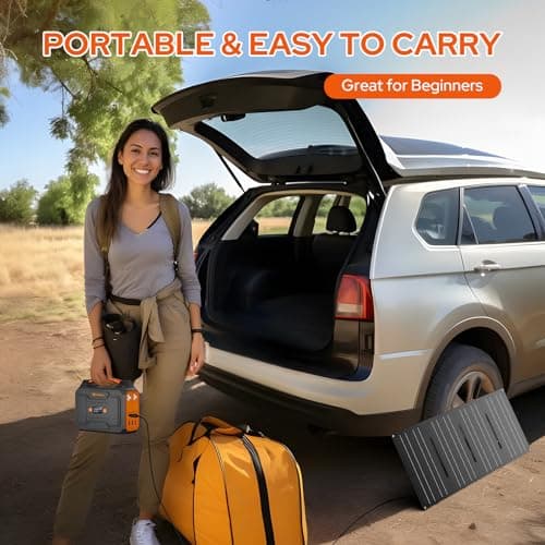 Portable Power Station with Foldable 40W Solar Panel, 100W Solar Powered Generator with Panels,110V AC Outlet Camping Solar Power Bank 146Wh Lithium Battery Pack for Home RV Outdoor Power Outage