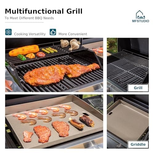 MFSTUDIO 5 Burner Propane Gas Grill and Griddle Combo with Porcelain-Enameled Cast Iron Grate and Pan, BBQ Grills with Flat Top Grddle for Outdoor Cooking, 696 SQIN Cook Area, Black