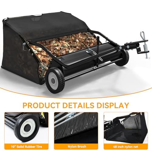 YINTATECH 48" Lawn Sweeper, Tow Behind Leaf Collector, Pine Needle, Pine Cone, Grass Sweeper,Black
