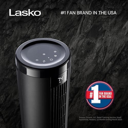 LASKO Elevation 42”-54” Adjustable Height Pedestal Tower Fans for Home, 31 ft/s Airflow, Quiet 28 dB on Low, 90° Oscillation, 12 Hour Timer, Remote Control, Black, EST100