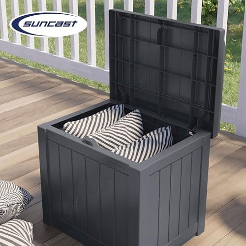 Suncast Small Deck Box Storage w/Bench Seat for Indoor & Outdoor Use, 22 Gal., Cyberspace