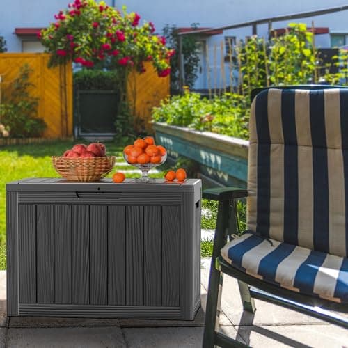 Vixzen 45 Gallon Resin Deck Box, Lockable Outdoor Storage Box for Patio Cushions Storage Furniture,Garden Tools, Pool Supplies, Weatherproof and UV Resistant