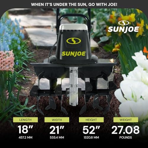 Sun Joe Electric Garden Tiller Cultivator, Steel Tines, 12 Amp, 16 Inch, Black - Heavy-Duty Gardening Machine & Equipment for Gardens, Lawns & Yards