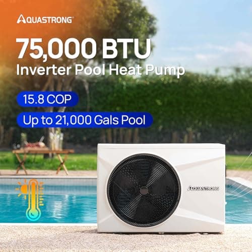 Aquastrong 75,000 BTU Inverter Swimming Pool Heat Pump, 21,000 Gallons Electric Pool Heater for Above Ground and Inground Pool, WiFi Capable Timer, Heating and Cooling Pool Heater 220V