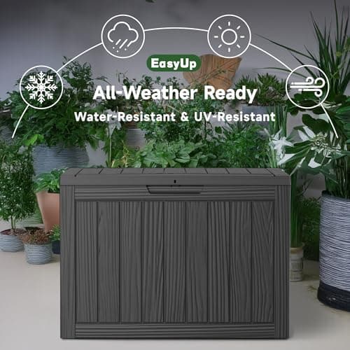 45 Gallon Outdoor Storage Box, Resin Waterproof UV-Resistant Deck Box, Reinforced Stability for Patio, Garden, and Poolside, Striped Black