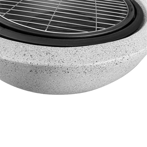 Teamson Home Round Steel Outdoor Fire Pit Outside Wood Burning Firepit Bonfire with Spark Screen, Firebowl, Poker, Stainless Steel Rack, Charcoal Grill for Patio Garden Backyard BBQ, 24 Inch, Gray