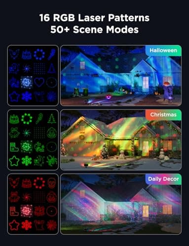 Govee Outdoor Projector Light, Laser and Aurora Star Projector Light for Indoor and Outdoor Decor, 16 RGB Patterns, RGBW Aurora, 51 Scene Modes, Works with Alexa, Google Assistant, Matter