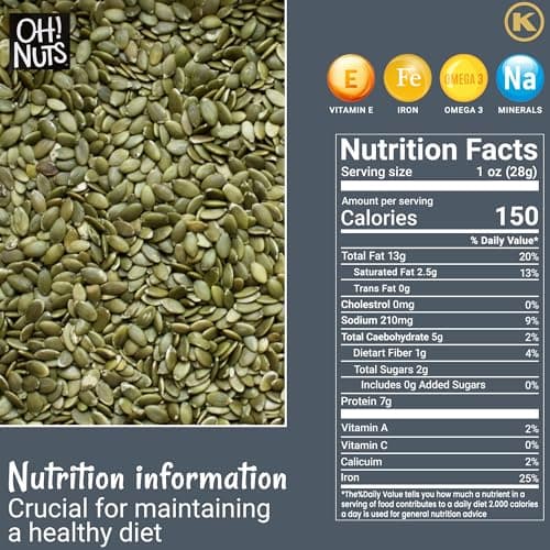 Oh! Nuts Pumpkin Seeds - Roasted Salted - 2 lb - No Shell Pepitas - Packed in New York Zip-Seal Bag for Exceptional Freshness