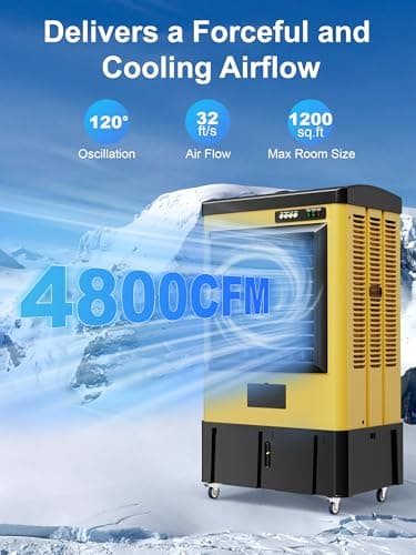 4800 CFM Swamp Cooler Air Conditioner, 41" Evaporative Air Cooler with 10.6 Gal Water Tank, 3 Speeds, 120°Oscillation, 3 Ice Packs, Outdoor Air Conditioner for Garage, Patio, Yard, Factory