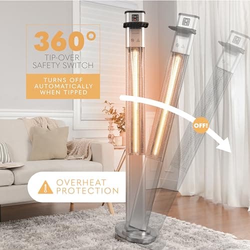 SereneLife Infrared Patio Heater, 1500W Electric Standing with Remote Control, IP44 Approved, Odorless, Three Power Settings, Indoor/Outdoor for Restaurant, Backyard, Garage, Decks
