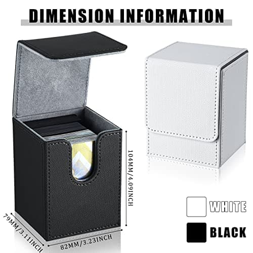 Weewooday 2 Boxes Leather Deck Card Boxes Large Size Fit 100 Plus Sleeved Cards Deck Game for Collectible Playing Compatible with Mtg Tcg(Vertical,White, Black)