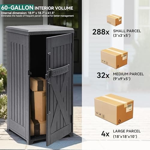YITAHOME 60 Gallon Large Package Delivery and Storage Box, Double-Wall Resin Outdoor Package Delivery and Waterproof Deck Box for Porch, Curbside, 8.5 Cubic feet, Gray