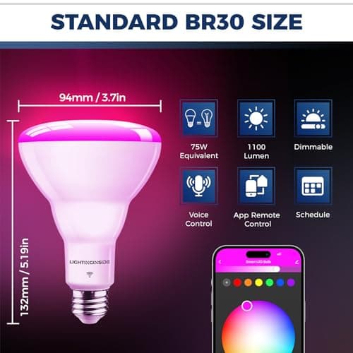 Smart Light Bulbs 75W Equivalent, 1100LM 12W RGBCW BR30 E26 Recessed Flood Light Bulb Compatible with Alexa/Google Assistant/Smart Life, No Hub Required, 2.4G WiFi, ETL Listed, 4PCS