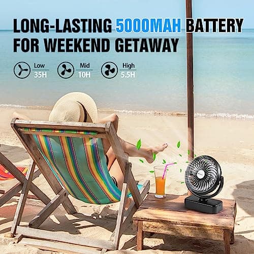 Portable Camping Fan with LED Lantern- 40H Work Time Rechargeable Battery Operated Fan with Hanging Hook for Tent Car RV Hurricane Emergency Outages Survival Kit