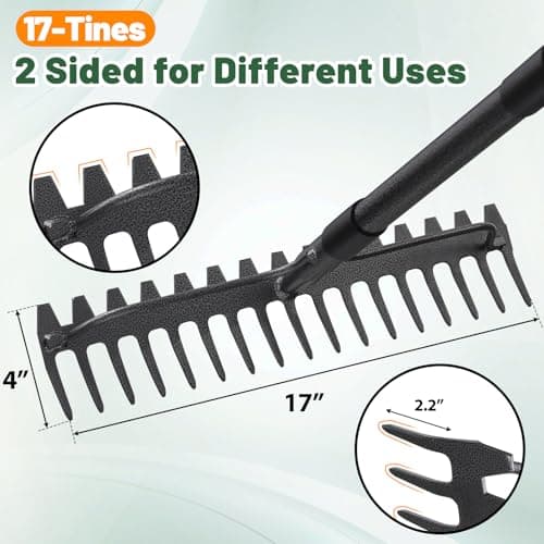 Garden Rake, 63 Inch Long Handle with 17 Tongs, Heavy Duty Metal Bow Rake for Loosening Leveling Soil, Garden Leaf Rake for Raking Leaves Grass , Weeding, Metal Yard Thatch Lawn Care Garden Tool