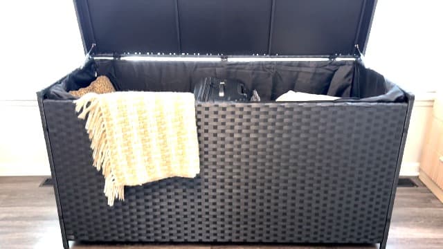 YITAHOME 260 Gallon Deck Box, XXL All-Weather Wicker Outdoor Storage Box, Oversized Rattan Storage Cabinet for Patio Furniture, Cushions, Pool Storage and Garden Tools (Black)